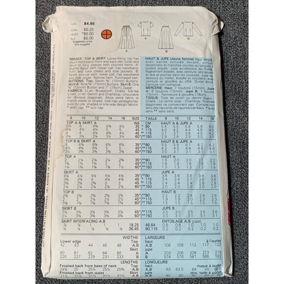 Butterick 3795 Evan-Picone Misses' Shirt & Skirt Sewing Pattern Size 16 - uncut - Picture 2 of 2